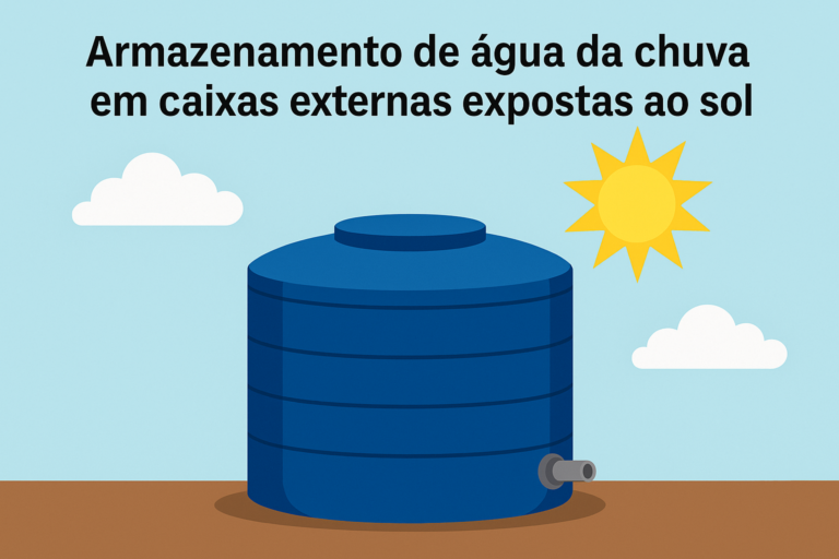 Armazenamento de água da chuva em caixas externas expostas ao sol